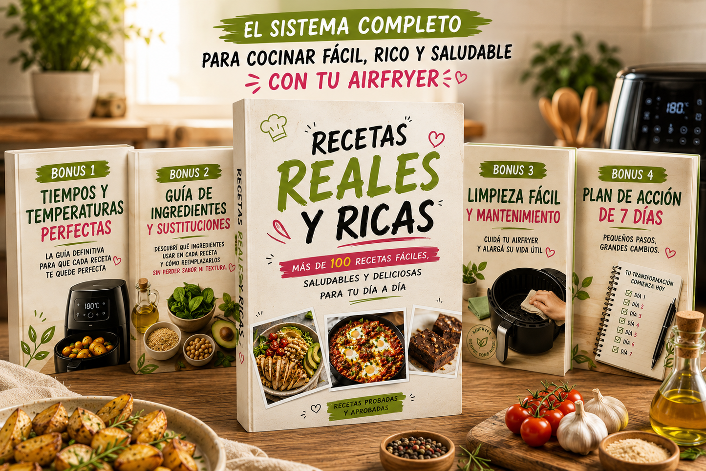 Recetas Reales y Ricas - +250 Recetas para AirFryer + 4 Bonus de Regalo 🎁